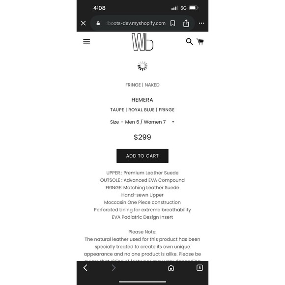 WB Moccasin Size Mens 6 Womens7 Taupe Royal Blue Hemera Fringe 100%Leather Suede - Picture 6 of 16